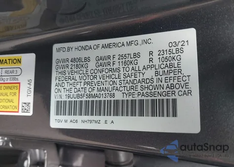 2021 Acura Tlx A-Spec Package from USA, damaged, VIN 19UUB5F58MA013768